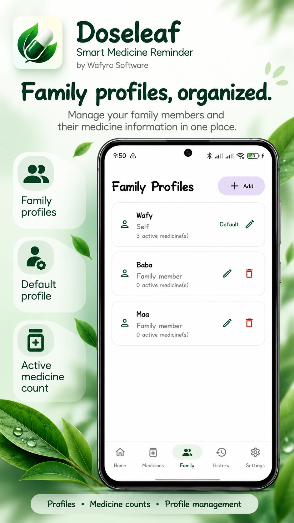 Doseleaf Family Profiles screen