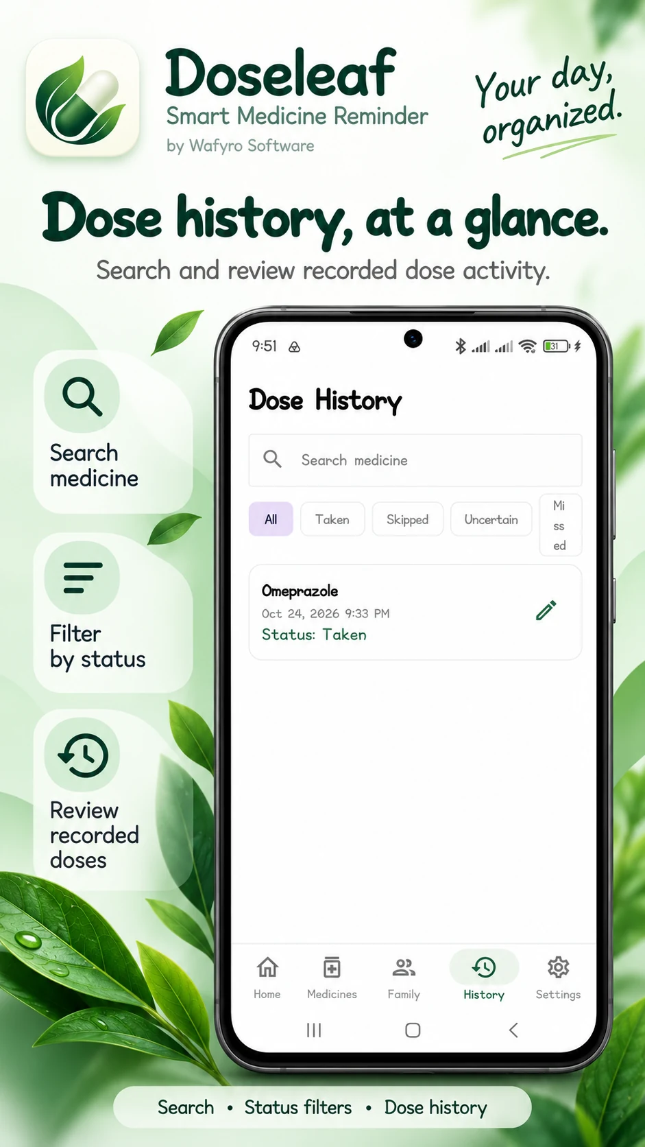 Doseleaf History screen